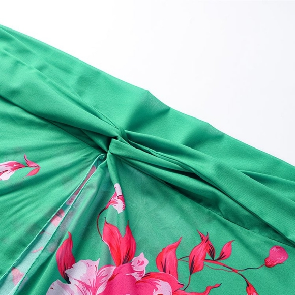 Flaxmaker Floral Printed Puff Sleeve Bikini Swimsuit and Sarong - Picture 9 of 12